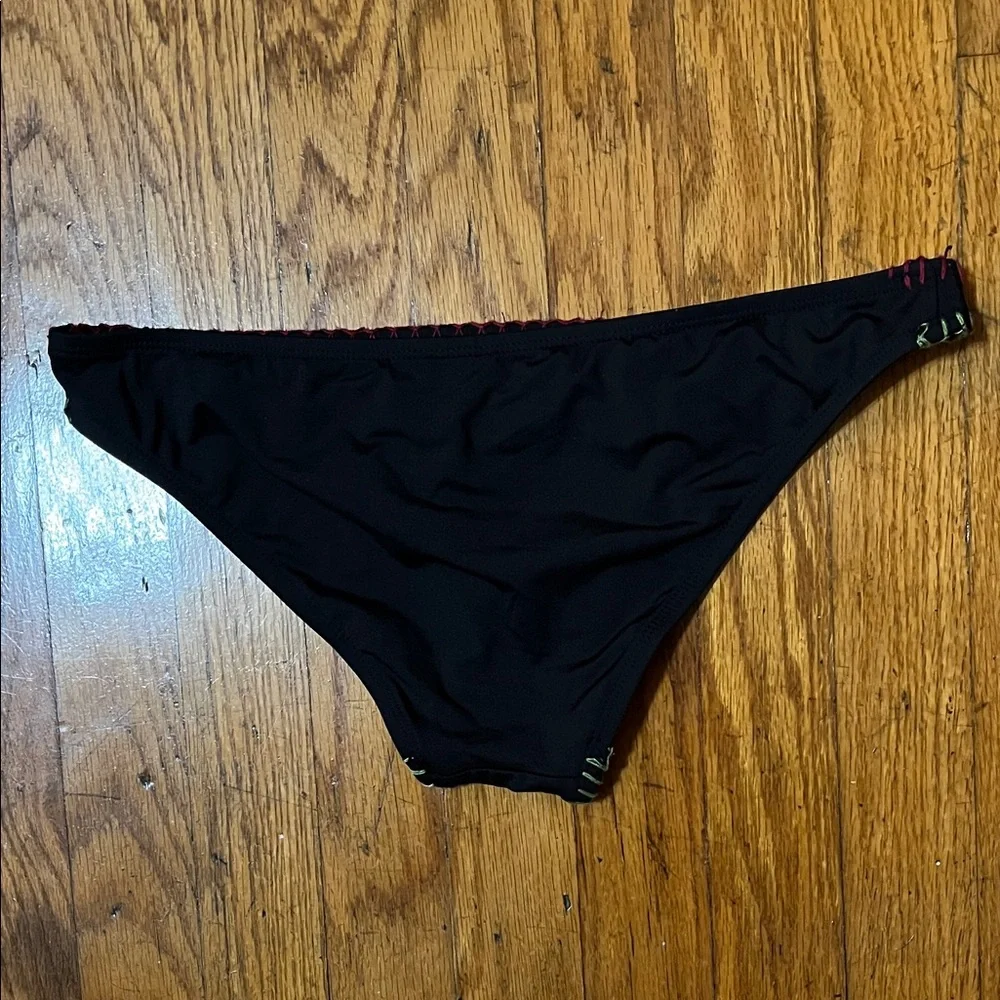 Lucky Brand Black Bikini Bottom with Colorful Stitching Swimwear Size Small